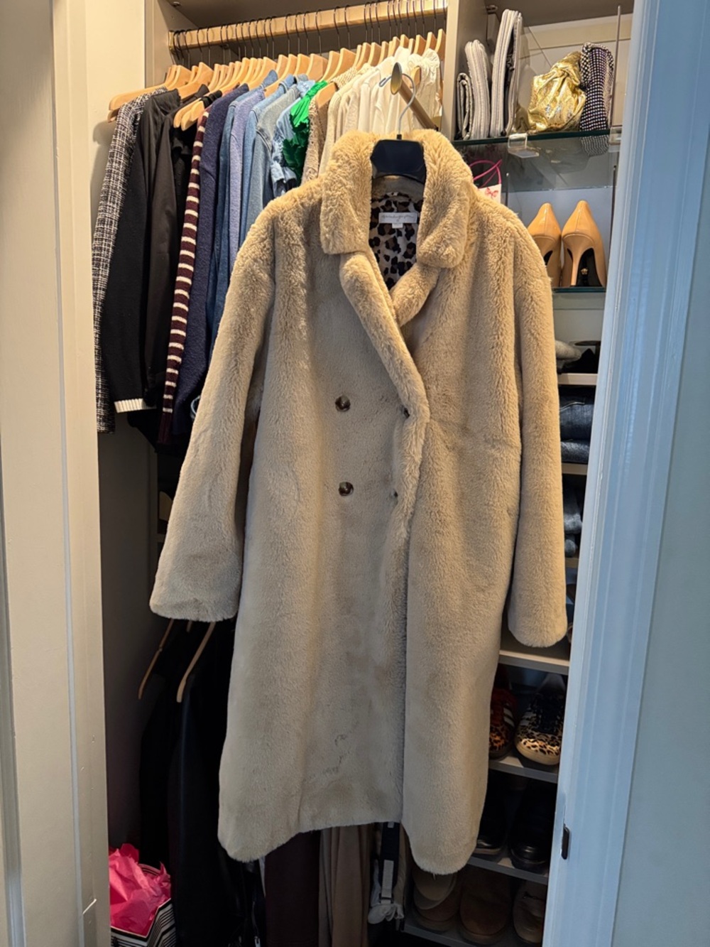 Spiritual Gangster - Women’s Faux Fur Long Coat in Beige - OS (one size)